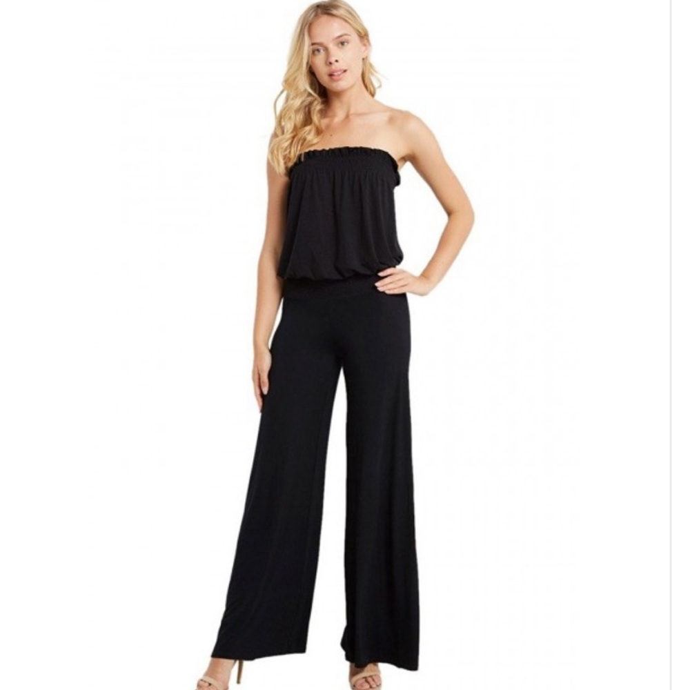 Black Strapless Romper/Jumpstarts with Flare Legs